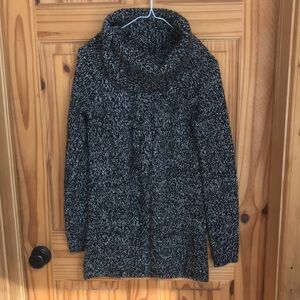 Ann Taylor Medium womens Cozy Black and Gray Sweater cowl neck soft merino wool